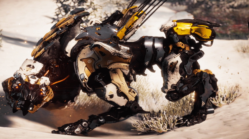 animal, outdoors, still life, metal, animal themes, representation, close-up, high angle view, art and craft, Horizon: Zero Dawn, animal representation