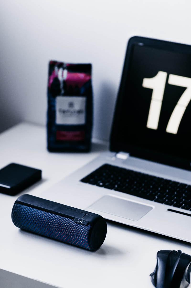 liquid-Crystal Display, desktop PC, business, workspace, wireless Technology, audio, tech, laptop, black Color, 4K, coffee bag, mouse, speaker, internet
