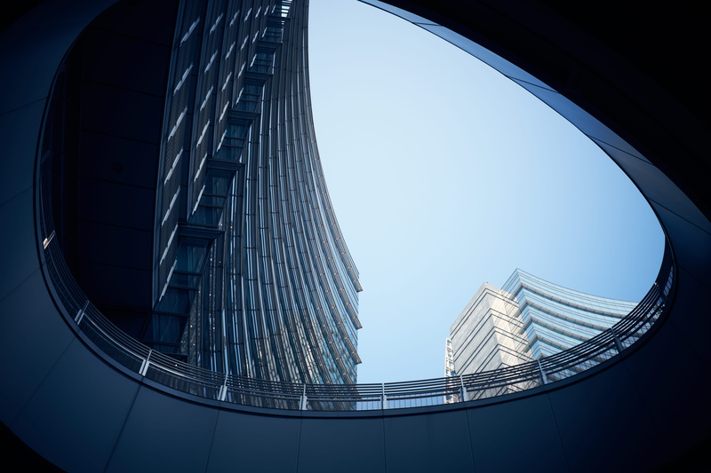 cityscape, railing, nature, city, piazza gae aulenti, 5K, italy, office, city scape, milano, tower, skyscraper, no people, building exterior, low angle view