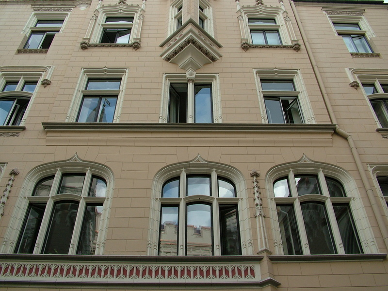 latvia, reflection, facade, full frame, day, outdoors, residential district, riga old town, side by side, 2K, old town, arch, building Exterior, no people