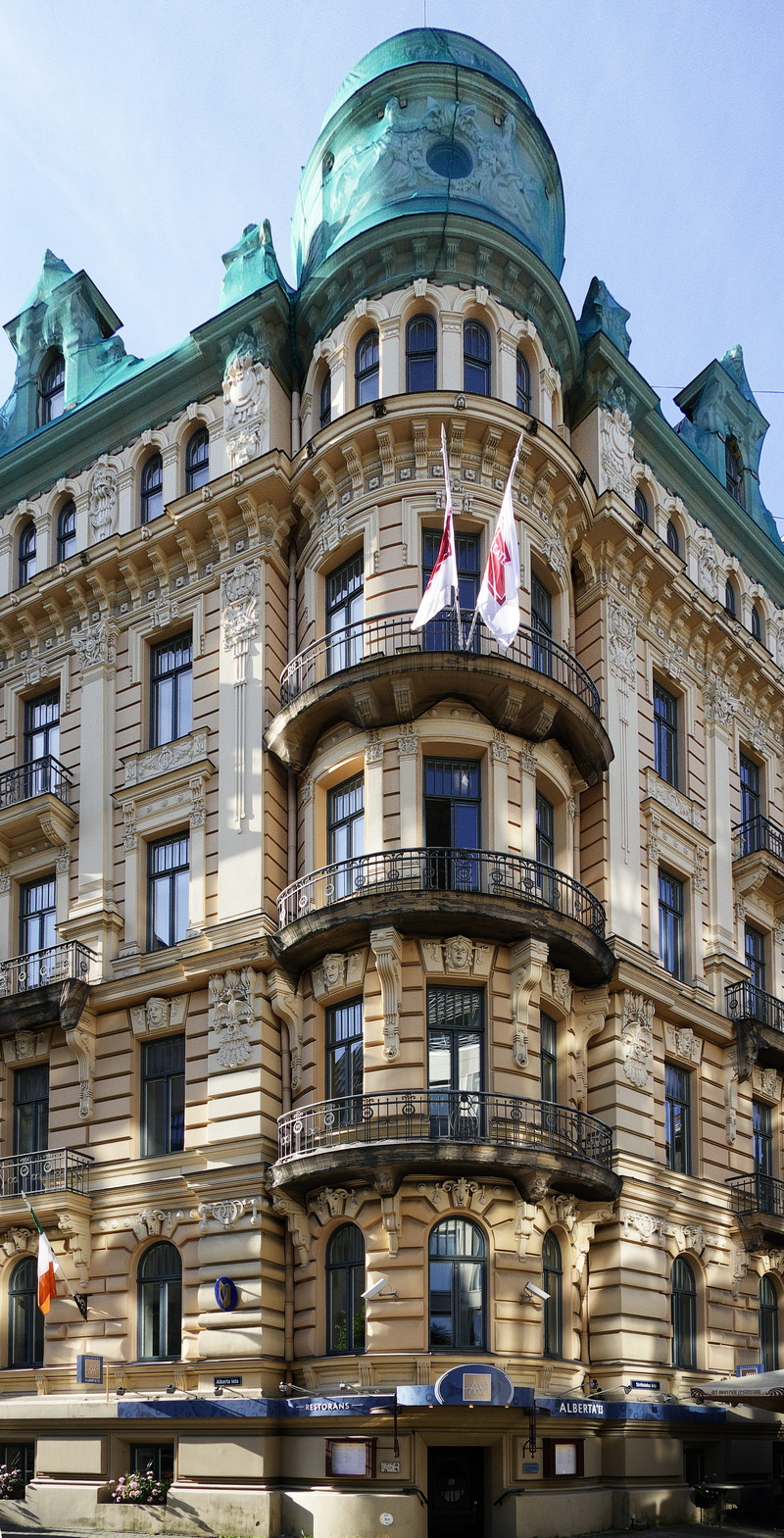 playful, facade, clear sky, no people, day, playfulness, travel, baltic states, travel destinations, architecture, outdoors, sky, window, arch, art nouveau