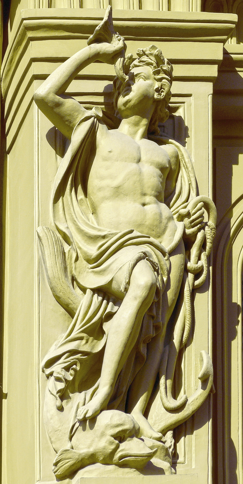belief, art and craft, female likeness, playfulness, history, facade, old town, sculpture, baltic states, day, house facade, angel, religion, human representation