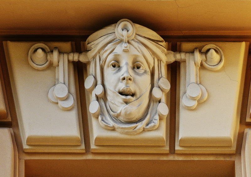 architecture, low angle view, mammal, ceiling, 2K, facade, baltic states, art and craft, wood - material, house facade, bas relief, detail, playfulness