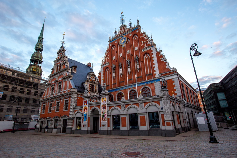 evening, no people, spirituality, travel destinations, gothic style, street, clock, spire, travel, the house of the blackheads, sky, building, belief, town hall square