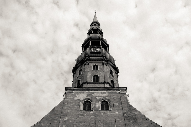 st, peters, building, sky, Latvia, black and White, low angle view, belief, outdoors, church, spirituality, no people, europe, day, nature, religion, place of worship