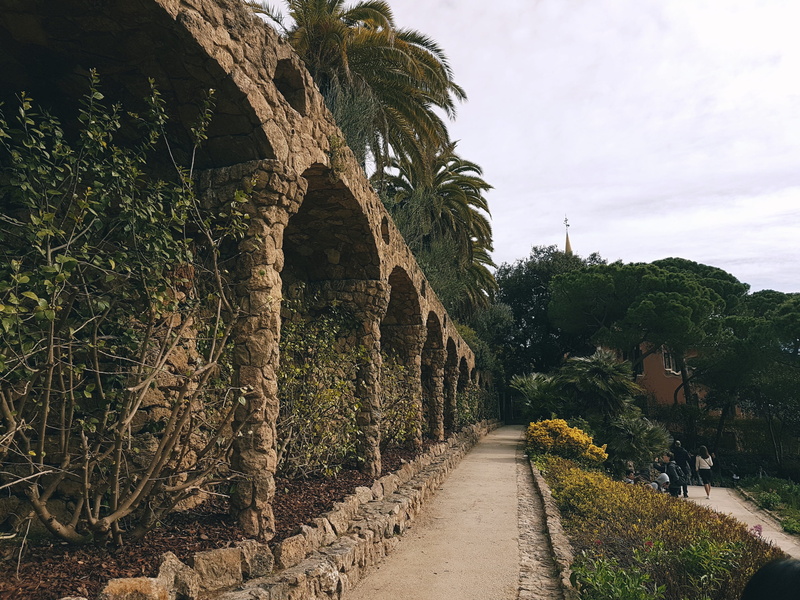day, plant, spain, güell, 4K, road, nature, cloud - sky, built structure, palms, no people, arch, the way forward, transportation, sky, growth, direction