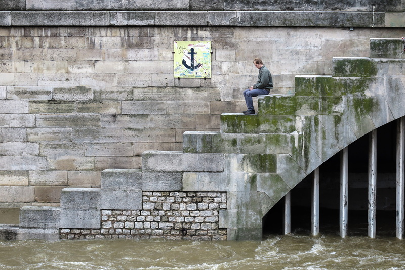 banks, architecture, stone wall, people, melancholy, full length, texting, man, sits, shore, 2K, device, connection, real people, smartphone, blocks, men