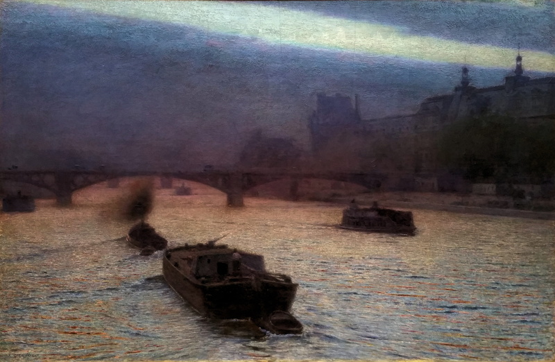 built structure, photo gallery, 2K, water, animal, the museum, exhibition, alexander gierymski, evening on the seine, outdoors, brush, bird, picture, mode of transportation