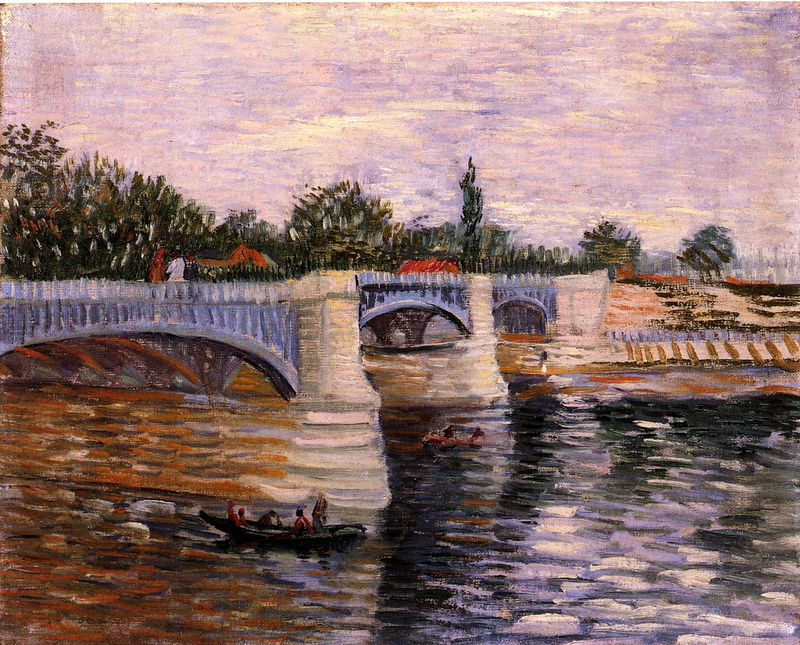 The Seine, 1080P, people, Vincent van Gogh, boat, bridge, with the Pont de la Grande Jette