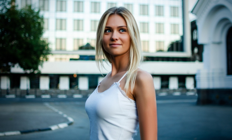 1080P, 500px, model, blue eyes, women, blonde, depth of field, smiling