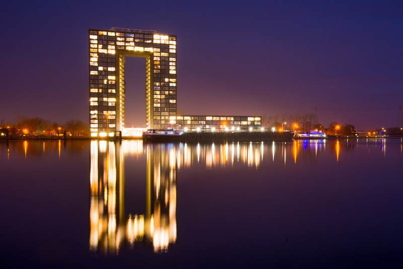 nighttime, no people, outdoors, condominium, nature, long exposure, apartment, water, dusk, building, evening, modern, built structure, urban, lights, illuminated
