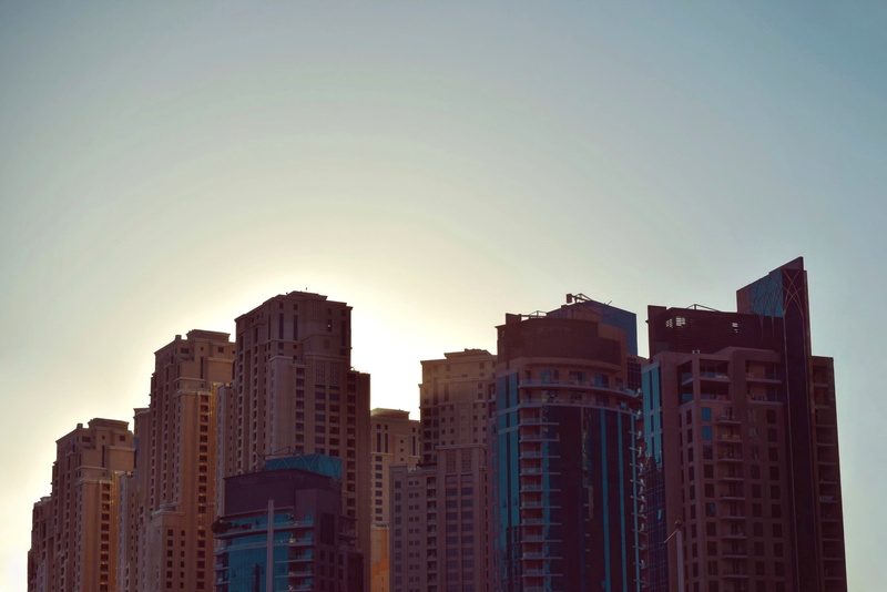 apartment, gray, sunset, architecture, building exterior, sky, building, office building exterior, city, tower, clear sky, outdoors, windows, tall - high