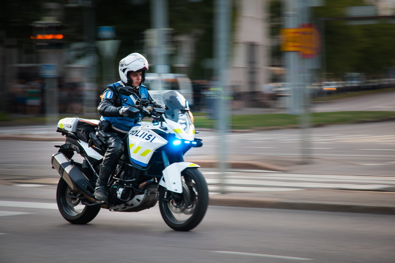 pedestrian crossing, road, prowlers scream, crash helmet, ktm, street, finnish, full length, blurred motion, biker, the police, riding, alarm, hurry, lifestyles