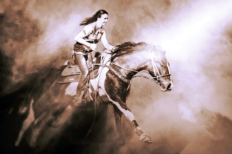 nature, illuminated, arts culture and entertainment, country, togetherness, real people, paint, quarter horse, power, young adult, barrel racer, people