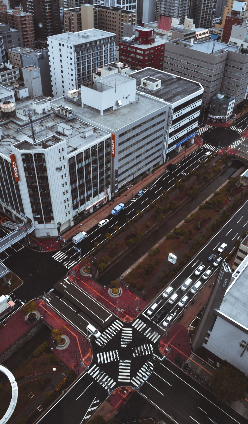 rise, modern, urban, high angle view, no people, built structure, structure, office building exterior, apartment, street, road, establishment, transportation