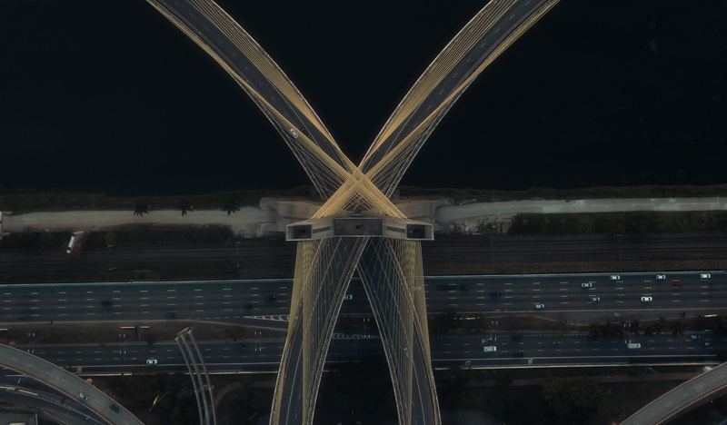 travel destinations, low angle view, nature, sky, urban, octávio frias de oliveira bridge, 2K, flare, highway, building, way, light, animal, town, motion