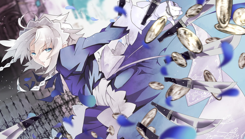 Knife, 1080P, White Hair, Touhou, Anime, Sakuya Izayoi, Coin, Maid