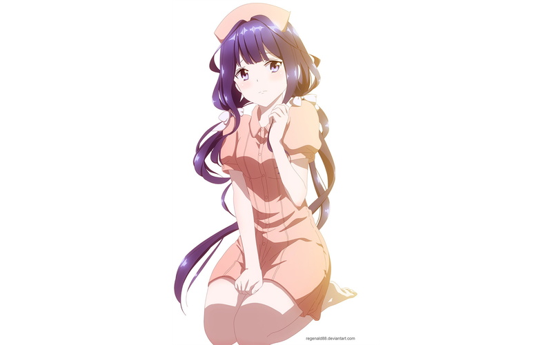 three quarter length, fashion, studio shot, white background, cut out, indoors, copy space, 1080P, purple, Aki Adagaki, close-up, Masamune-kuns Revenge