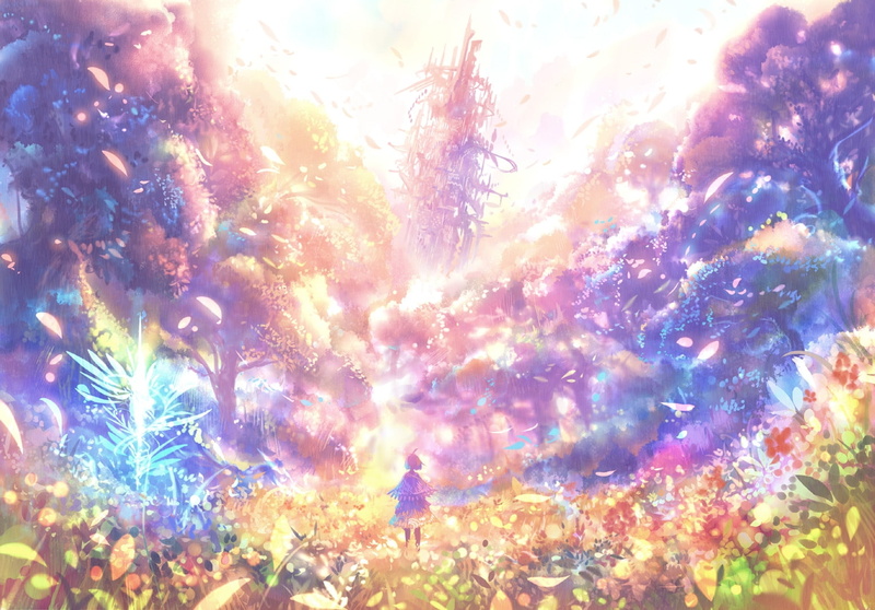 marine, sea, backgrounds, abstract, leaves, sky, no people, excitement, outdoors, Anime, tree, low angle view, falling tower, celebration, garden, nature