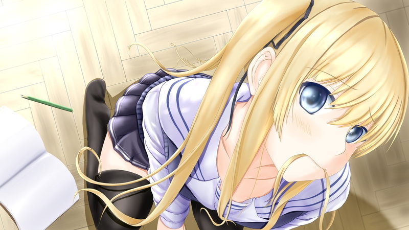 thighhighs, tsuki, hair, 1080P, spencer, sodatekata, long, com, saenai, eriri, heroine, eyes, aka, book, skirt, seifuku, blue, blonde, 235667, sawamura