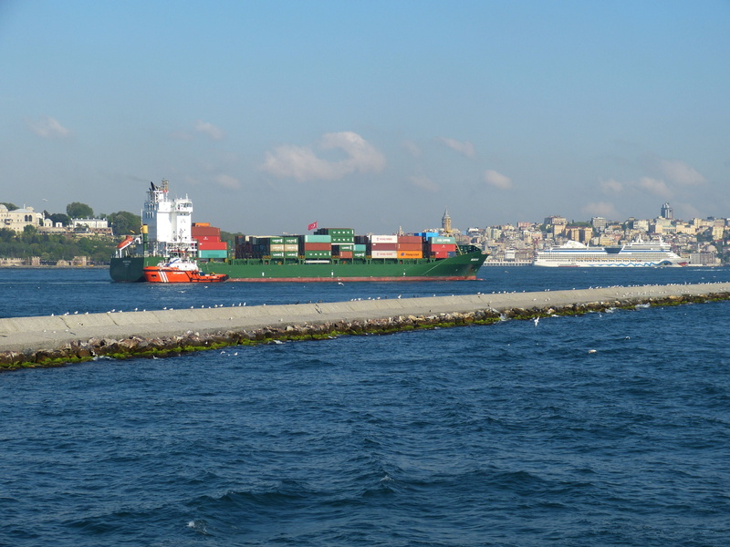 no people, passenger craft, motion, water, container, cloud - sky, shipping, bosphorus, business, mode of transportation, nature, built structure, day