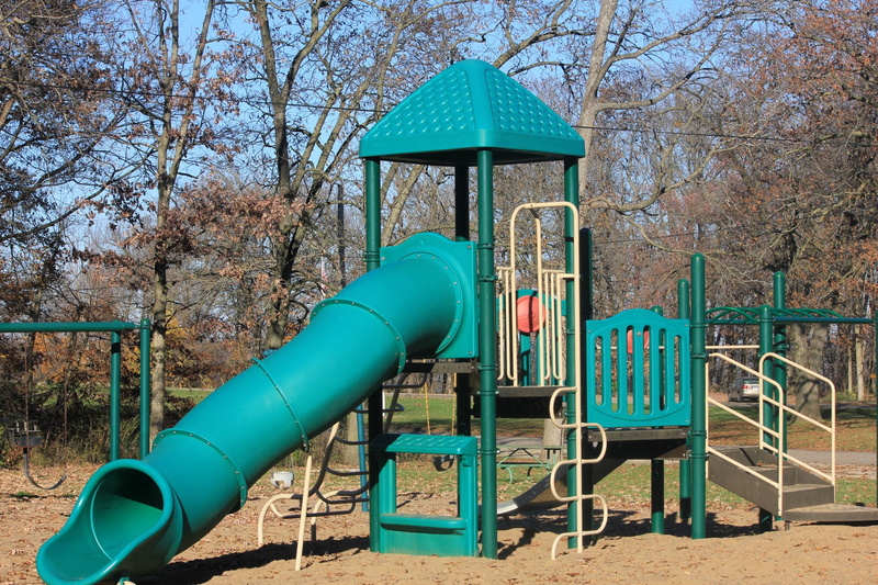 bare tree, architecture, no people, day, Playground, slide - Play Equipment, blue, nature, activity, land, outdoor play equipment, bellevue state park