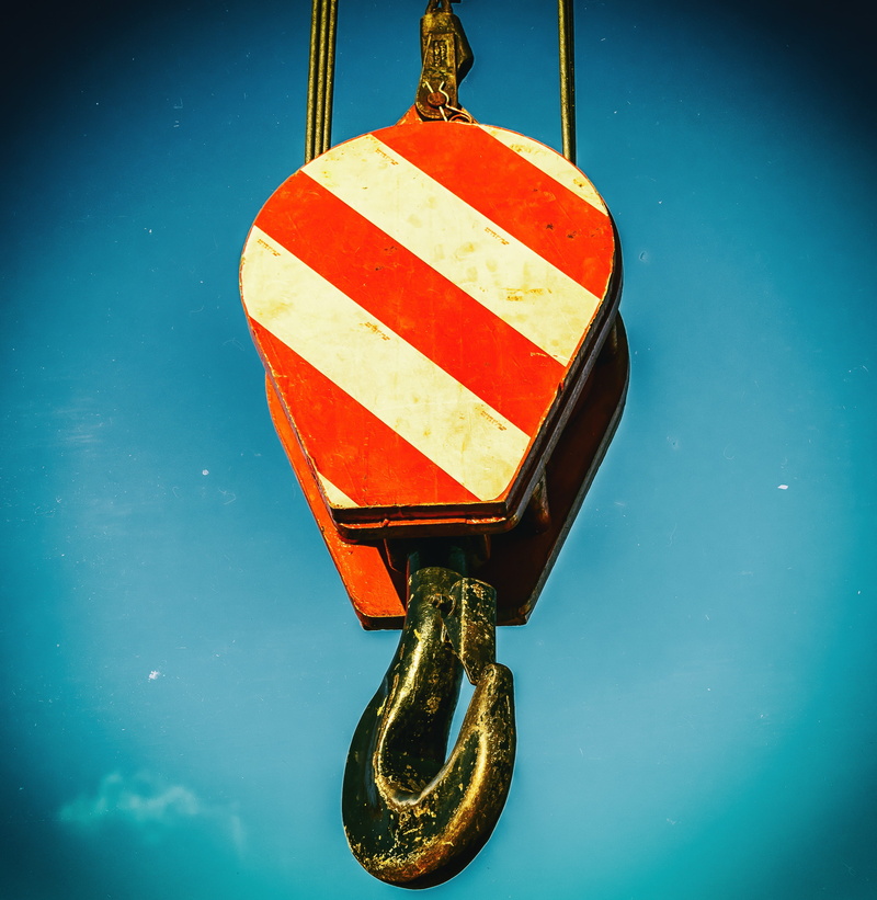 metal, communication, day, vignette, sign, trolley, close, hanging, sky, 2K, outdoors, Raise, security, blue, Hoist, close-up, crane hooks, safety, hoist rope