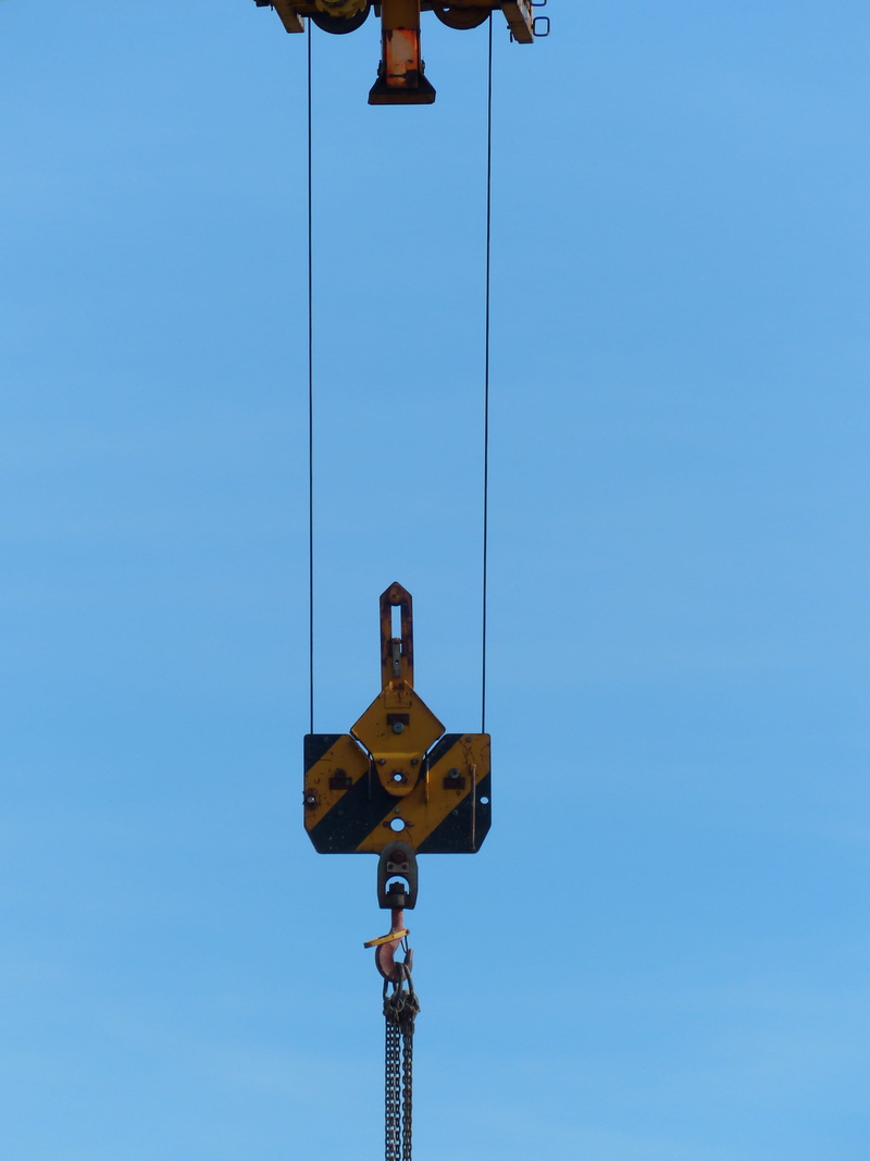 sky, Rope, metal, street light, lighting equipment, crane - construction machinery, technology, blue, yellow, nature, hoist rope, hanging, Hook, machinery