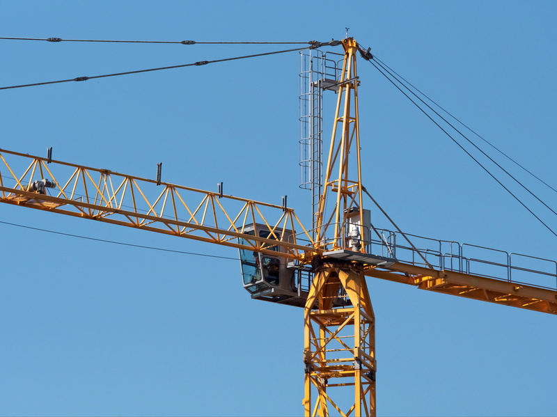 low angle view, slew, machinery, steel, hoist, horizontal, building - Activity, metal, tower, skywards, no people, blue, alloy, construction equipment