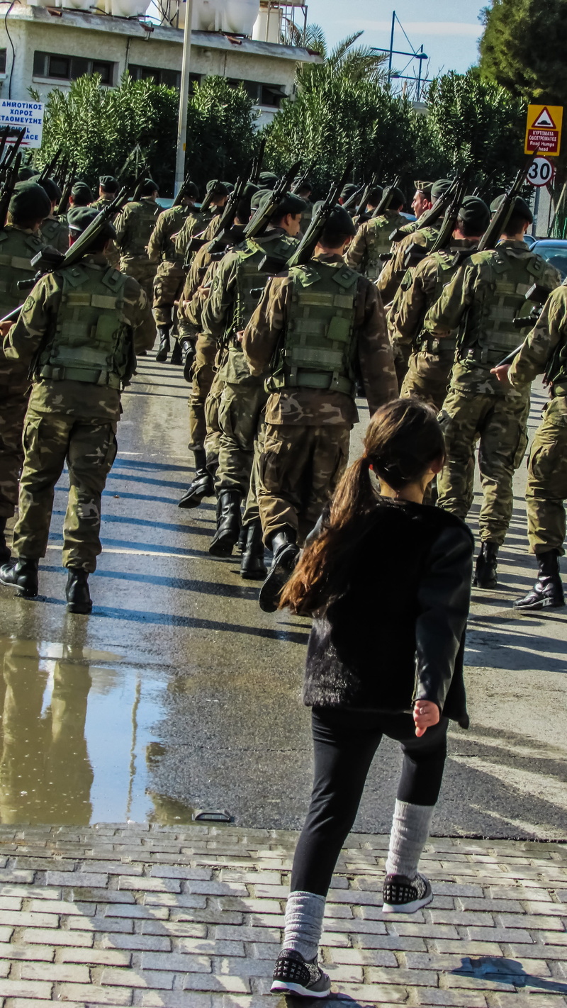 large group of people, clothing, Girl, rear view, unity, adult, lifestyles, army, city, day, walking, Marching, Soldiers, government, people, responsibility