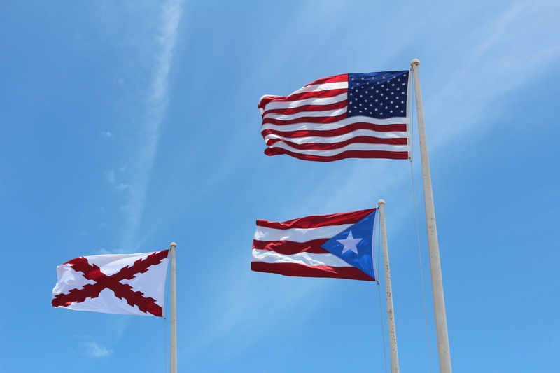 no people, blue, cultures, United, puerto rico, three, freedom, wind, Puerto Rico, outdoors, star shape, patriotism, shape, environment, nature, striped