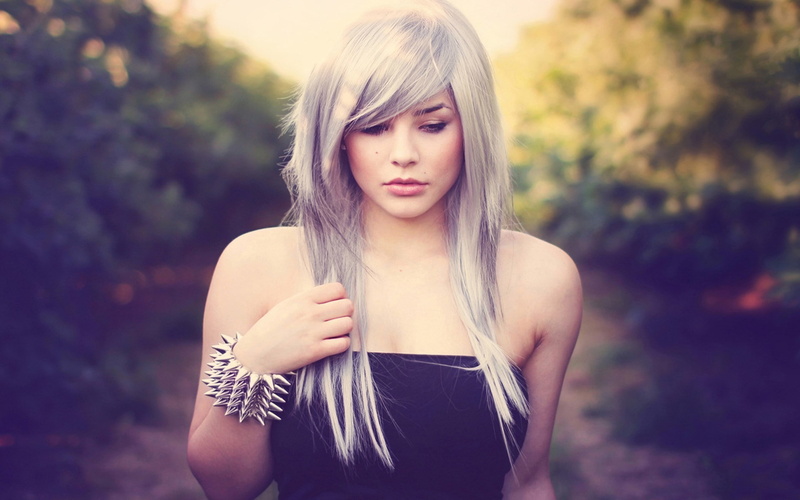 1080P, white hair, women outdoors, lips, face, Julia Coldfront, long hair, eyes, women, strapless dress