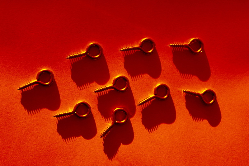 secure, technology, orange color, bolt, steel, template, shape, handy, accessories, workshop, hook, order, creativity, panoramic, backdrop, studio shot