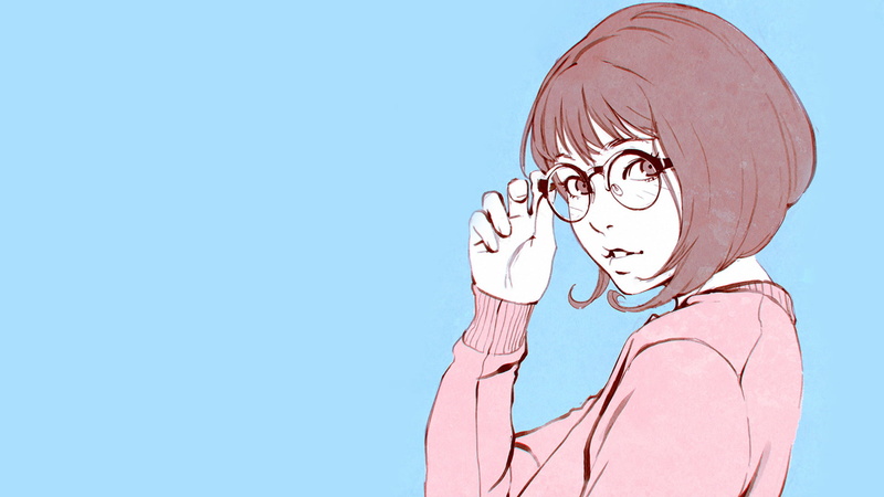 1080P, women, simple background, round glasses, digital art, sweater, Ilya Kuvshinov, short hair