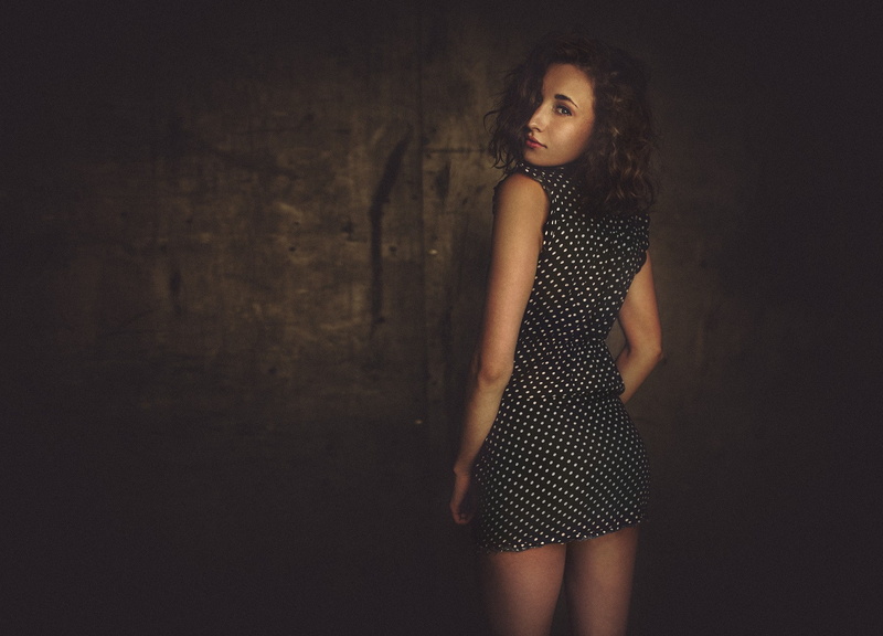 clothing, three quarter length, portrait, adult, women, skirt, brown hair, looking at camera, one person, young adult, indoors, wall, fashion, 720P, mini skirt