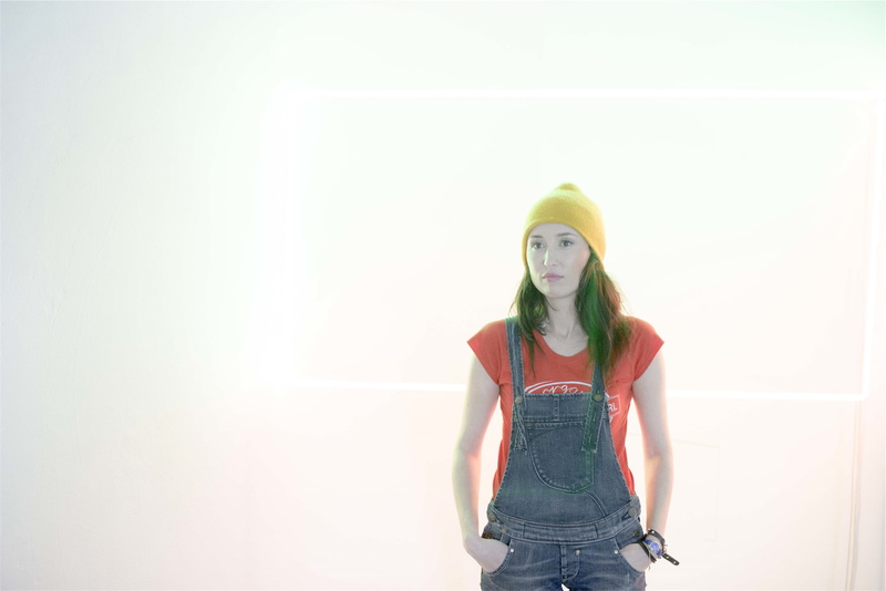 1080P, wearing, people, toque, looking at camera, overalls, standing, show, dyed hair, shirt, one person, beauty, young adult, one young woman only, girl