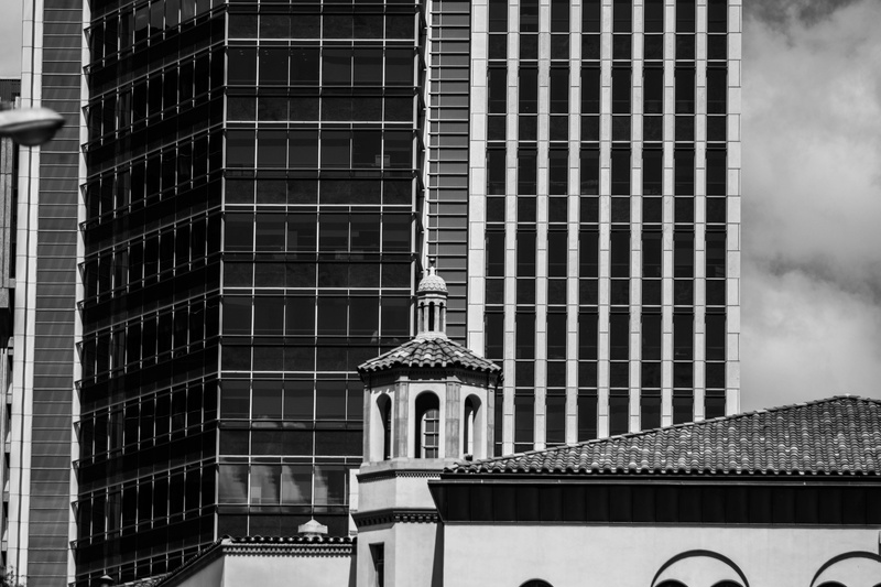 black and white, tower, dom, office building exterior, building exterior, city, sky, outdoors, religion, honolulu, national geographic, 5K, hawaiian, oahu