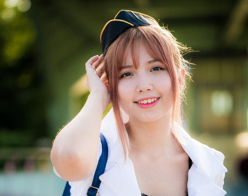 2K, brunette, depth of field, Asian, long hair, model, women, berets