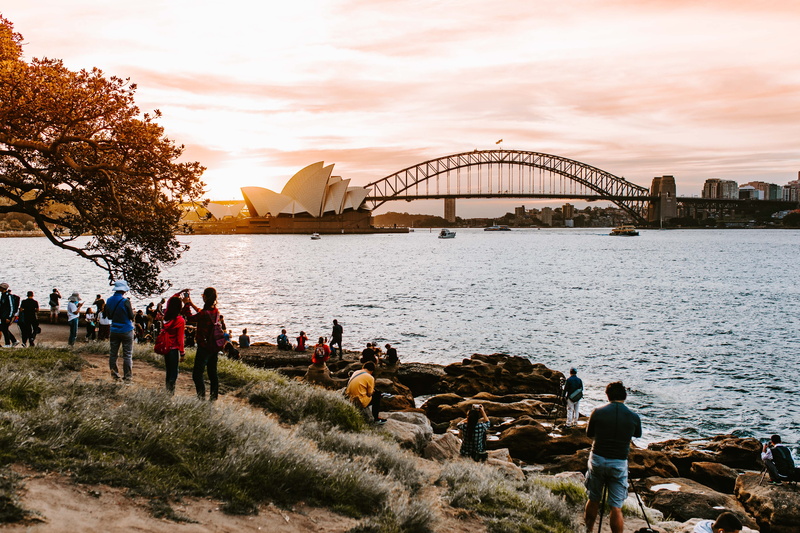 arch bridge, real people, crowd, near, macquaries chair, view, city, water, arched, built structure, nature, harbour bridge, opera house, house, men, people