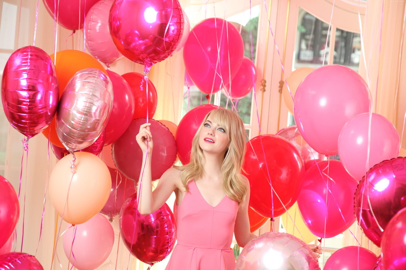 pink, Most Popular Celebs in 2015, 5K, actress, Emma Stone, balloons, blonde