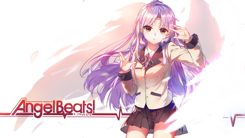 Angel Beats!, purple hair, 2K, skirt, anime, long hair, Tachibana Kanade, red eyes, anime girls