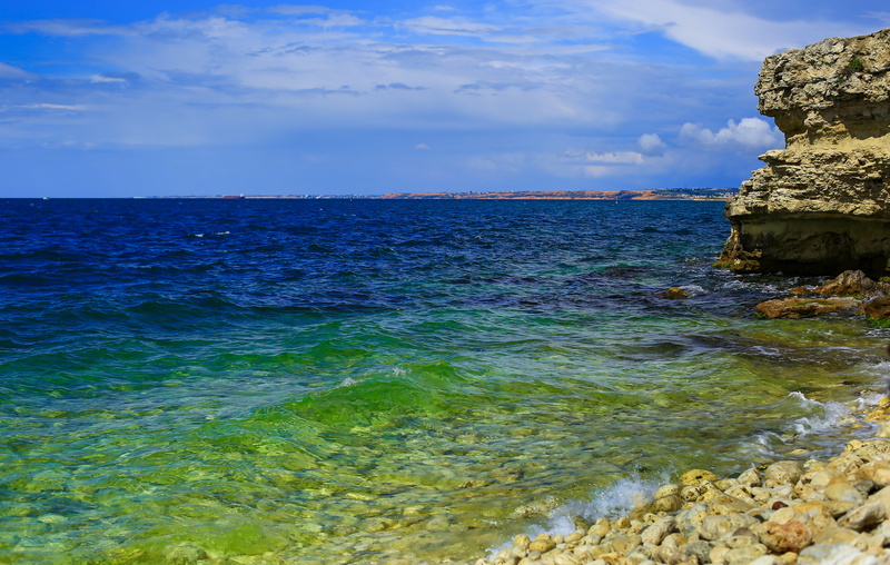 rock - object, nature, day, sunny, water, motion, ocean, island, beach, clouds, tranquility, tranquil scene, blue water, seascape, rock, beauty in nature