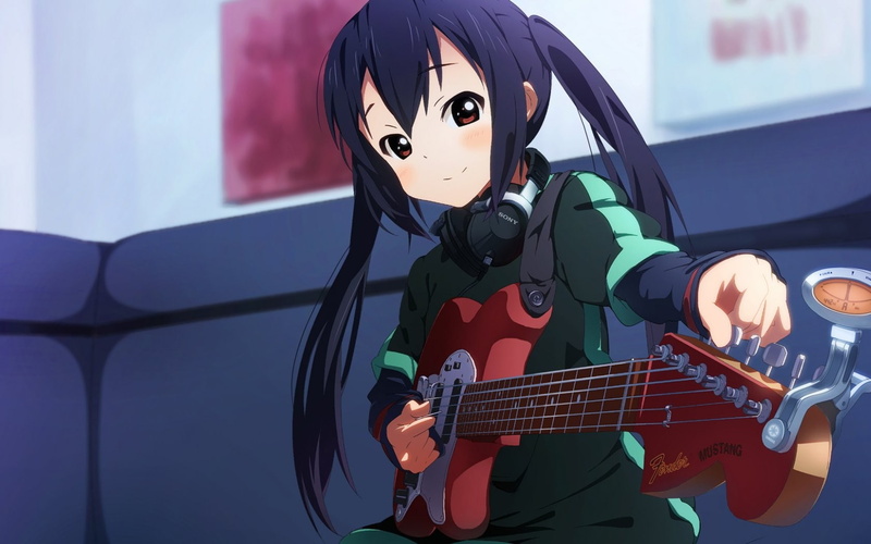 720P, K-ON!, anime, purple hair, Nakano Azusa, musical instrument, anime girls, guitar