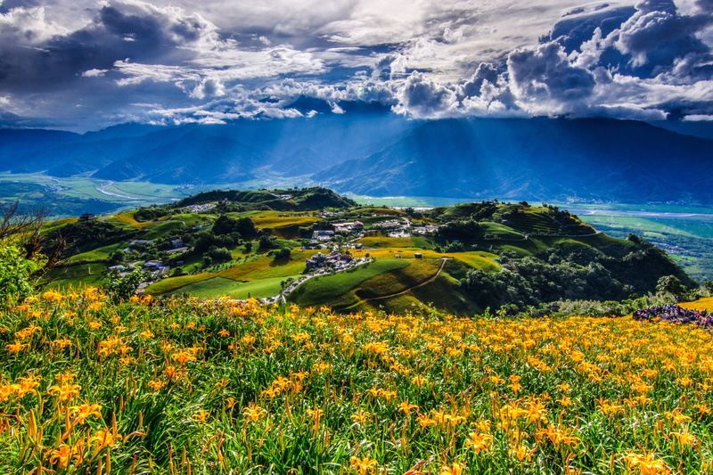 mountain lilies, 2K, village, Hualien County, Fuli, clouds, Taiwan, China, flowers, the Hualien County, mountains, panorama
