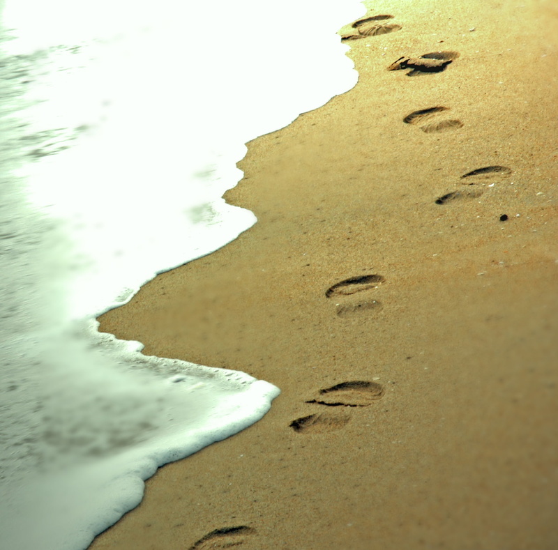 day, aquatic sport, sunlight, Footprints, sea, shore, Footsteps, Summer, 1080P, close-up, outdoors, Water, Nature, Sand, high angle view, no people, sky