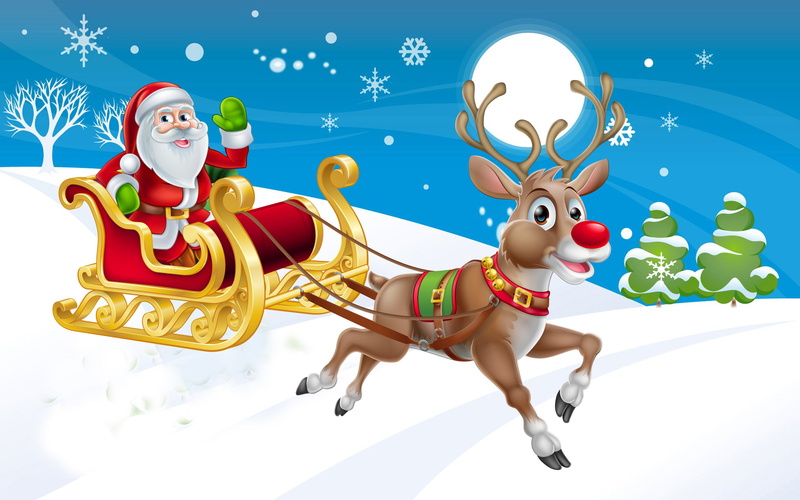 winter, hd, new, year, claus, 2K, sleigh, santa, reindeer, christmas