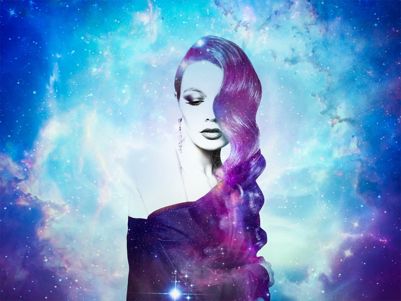 multi colored, girl, galaxy, astronomy, one person, blue, human representation, nature, night, space, 2K, photomanipulation, art and craft, sky, digital composite