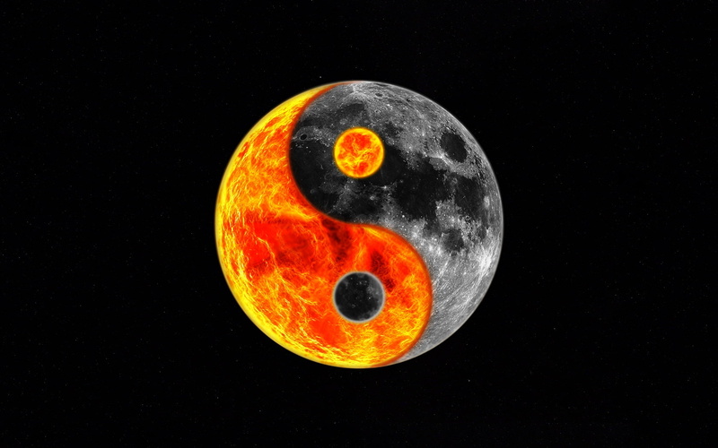 moons, 720P, yang, x, yin, Moon, photomanipulations, Yin Yang, space, hd, art