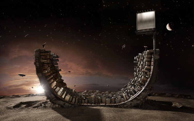 inception, stars, outer, moon, space, helicopters, pipe, vehicles, photomanipulations, skateboarding, 2K, buildings, skateboards, half, cityscapes