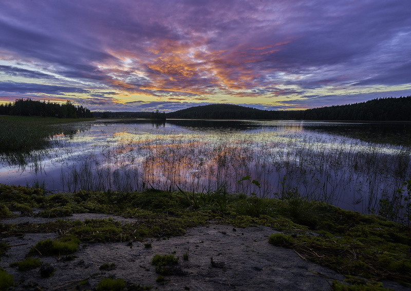 sunrise, finland, reflection, mountain range, cloud - sky, lake, non-urban scene, no people, colorful, scenics - nature, near, tree, silhouette, nature